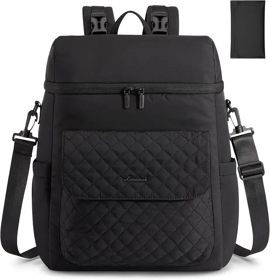 LOVEVOOK Diaper Bag Backpack, 3 in 1 Baby Bag with Changing Pad & Detachable Straps, Large Diaper Backpack for Mom Dad with Stroller Buckles, Black
