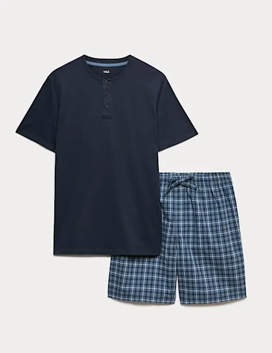 Pure Cotton Henley Checked Pyjama Set