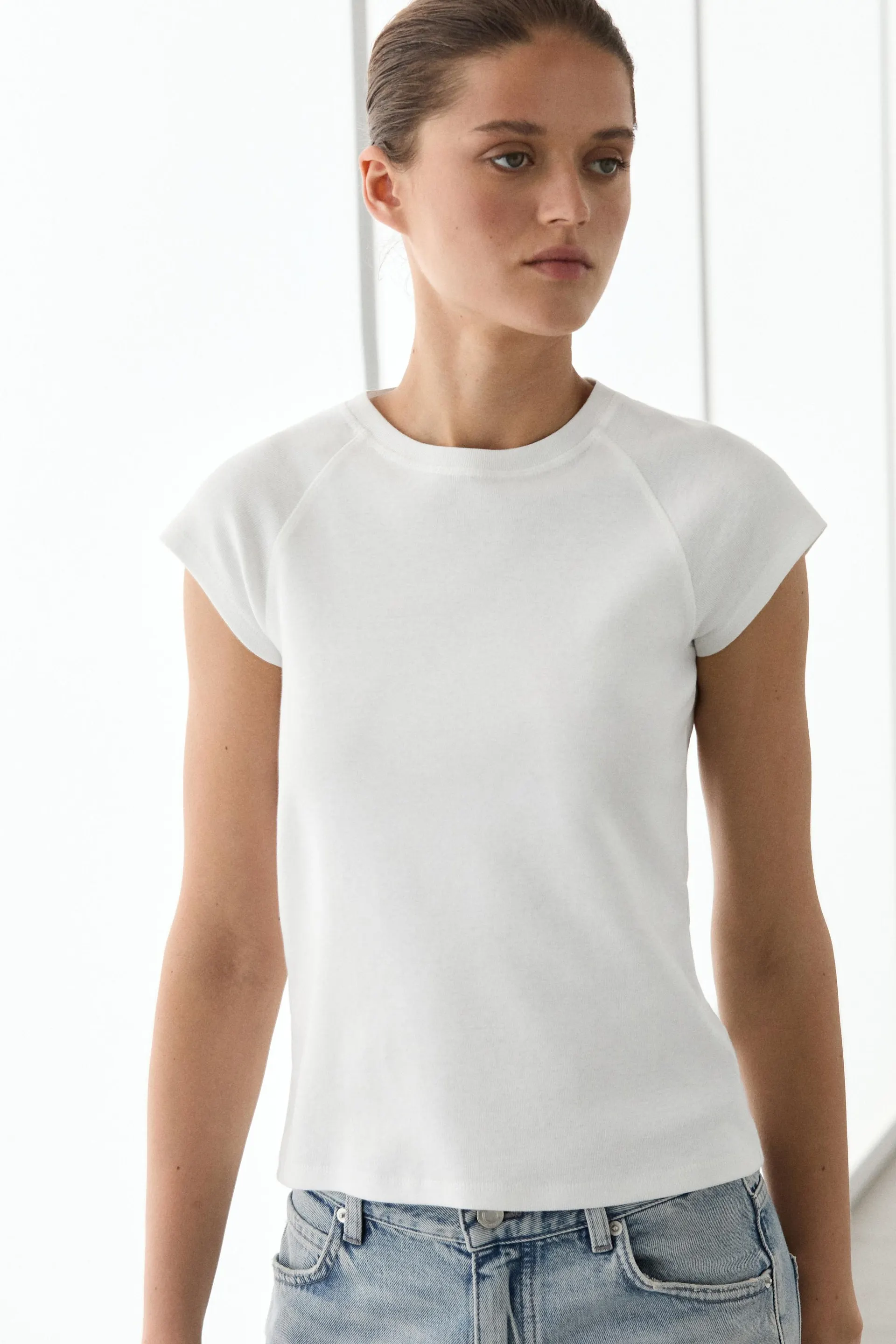 Katoenen T-shirt met korte raglanmouw