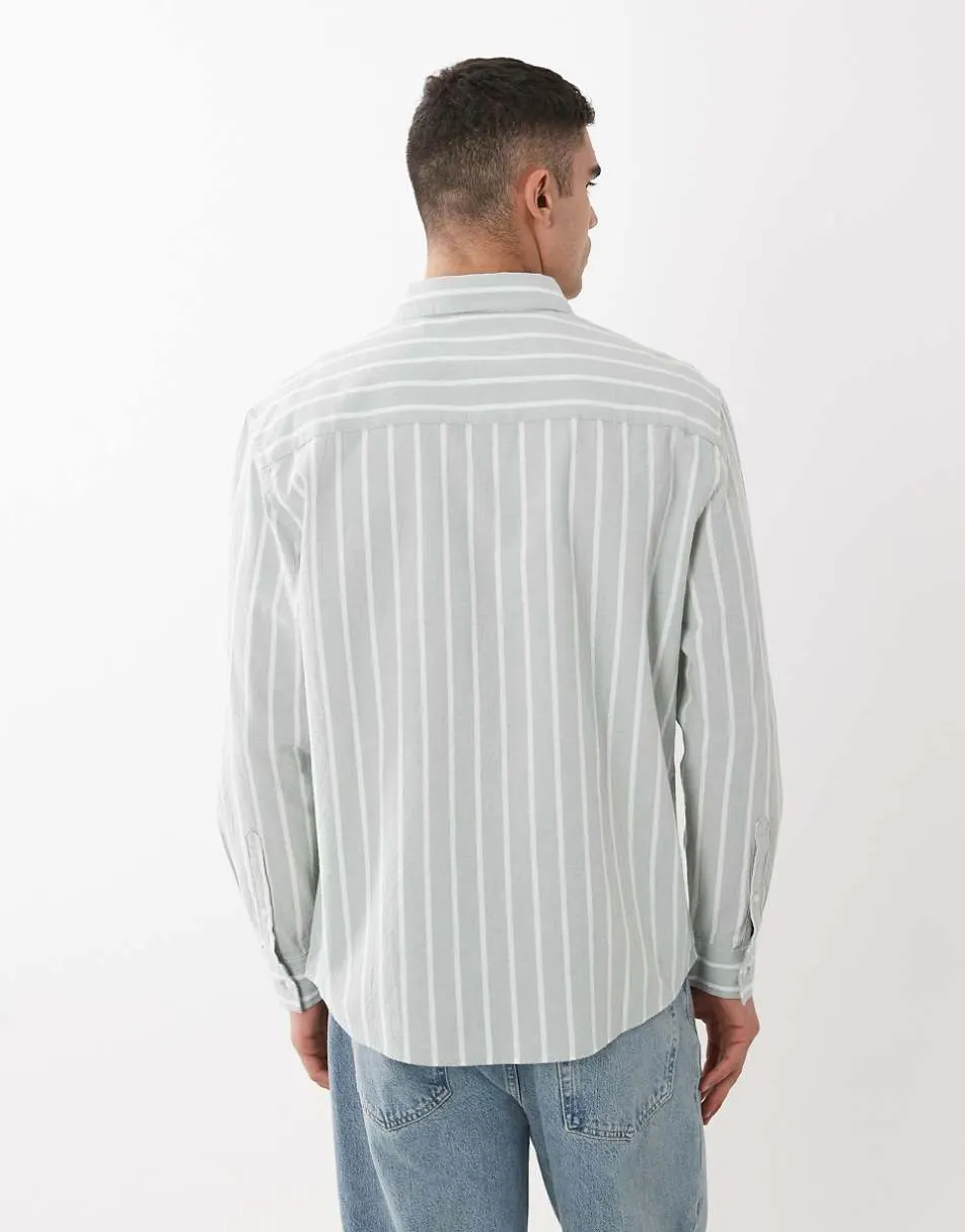 ASOS DESIGN relaxed linen look stripe shirt in green