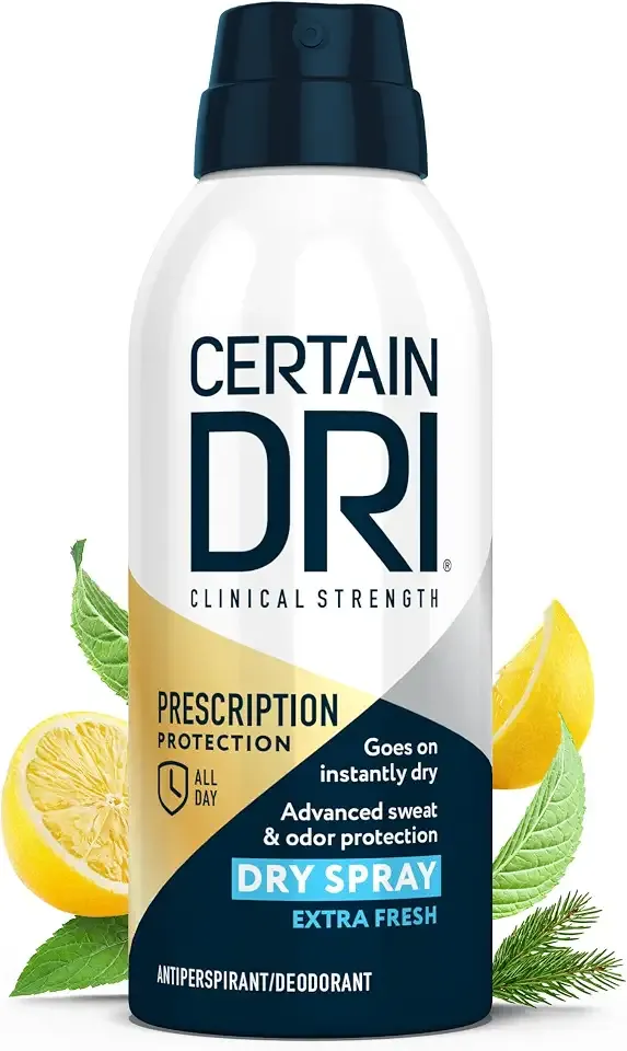 Certain Dri Prescription-Strength Clinical Antiperspirant Dry Spray - 72-Hour Sweat & Odor Protection for Excessive Sweating & Hyperhidrosis - Extra-Fresh Scent for Men & Women - 4.2 oz