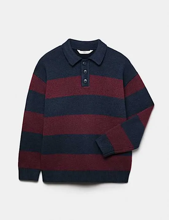 Gestreifter Rugby-Strickpullover mit hohem Baumwollanteil (6–16 J.)