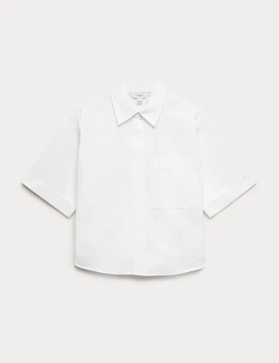 Pure Cotton Collared Boxy Shirt