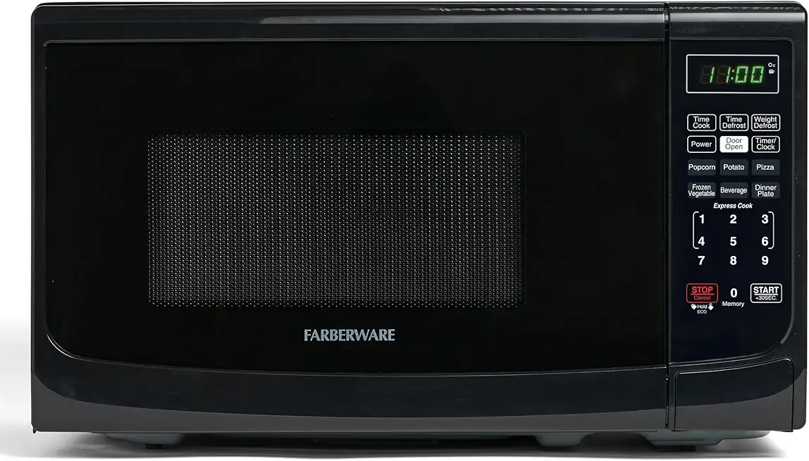 Farberware 0.7 Cu. Ft. Countertop Microwave Oven – 700 Watts Power, Auto Cook Settings, Defrost, Easy Clean and Child Safety Lock - Black