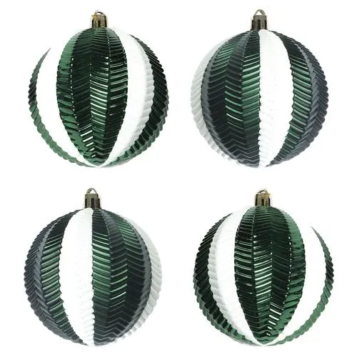 Enchanted Forest® 80mm Dark Green Striped Textured Shatterproof Ornaments - 4 Pack