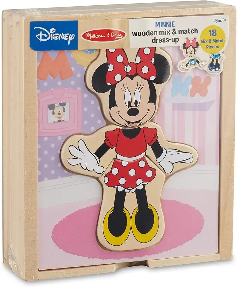 Melissa & Doug Disney Minnie Mouse Dress-Up Puzzle, 18 Pieces Mix and Match Outfits, Sorting & Matching Toy with Storage Case, Educational Puzzle for Toddlers Ages 3+