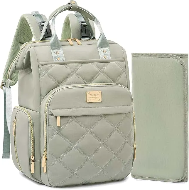 Weitars Diaper Bag Backpack Large Baby Diaper Bag with Changing Pad Green | Travel Diaper Backpack, Baby Bag…