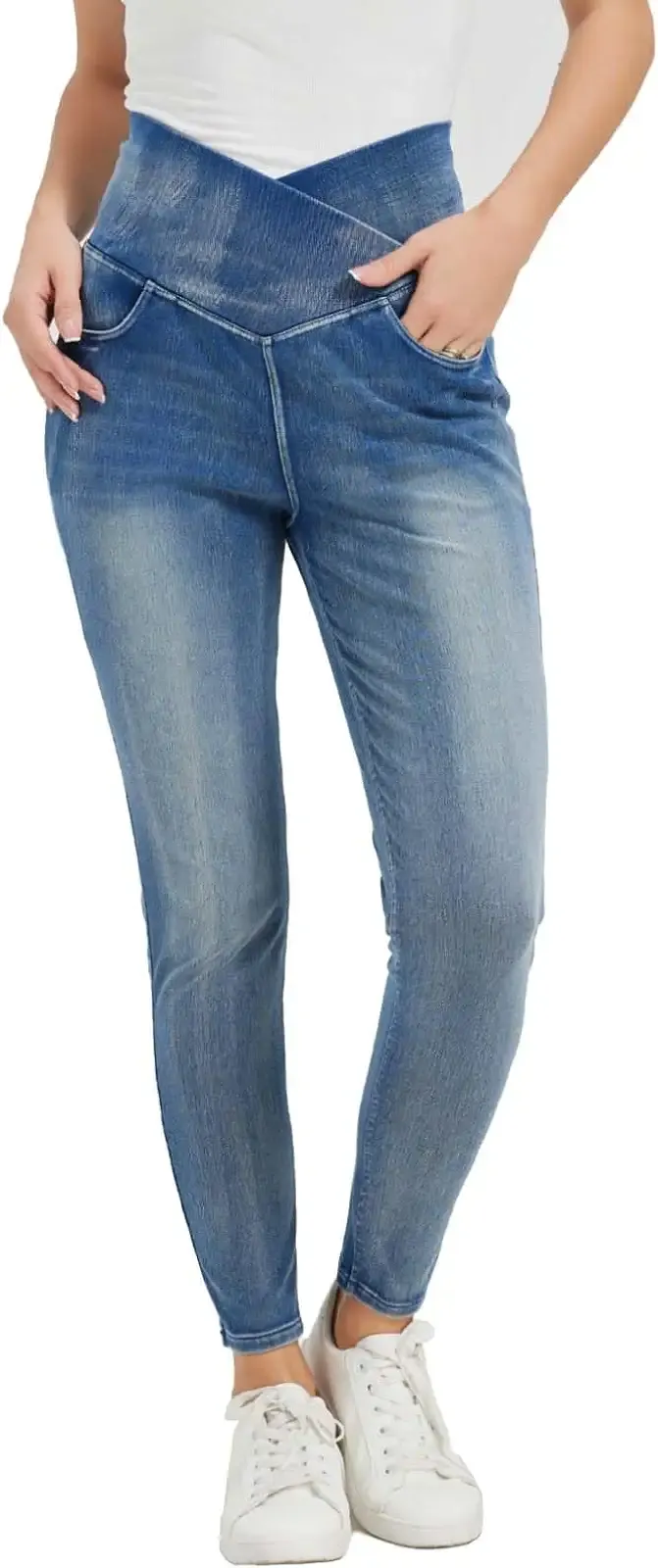 Women's High Waisted Jeggings Tummy Control Stretch Denim Pants, Soft Comfortable Fit, Skinny Leg Retro Casual Style