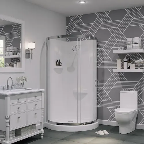 Breeze 36-inch x 36-inch x 36-inch Round Corner Shower Kit in White and Chrome with Corner Drain