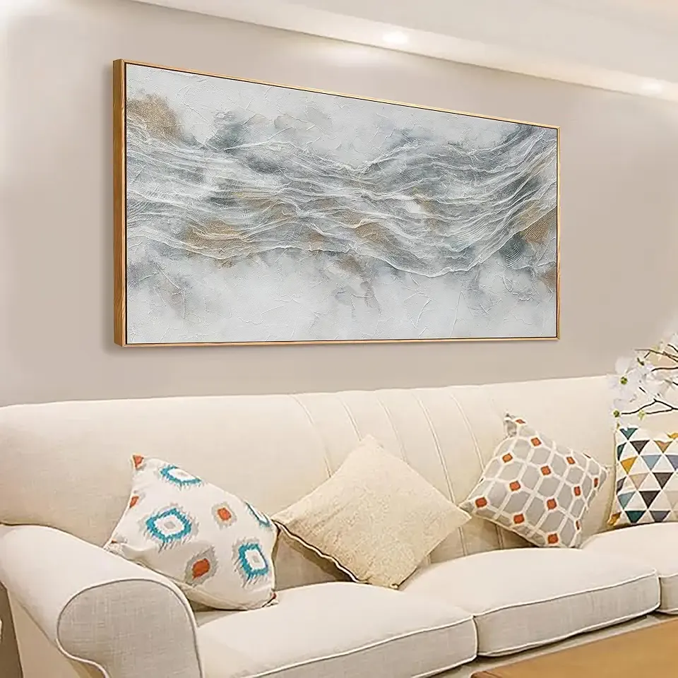 Abstract Wall Art Framed Ready To Hang Home Decor Artwork Simple Modern Art Pieces With Gold And Gray Textures Wall Art Prints Canvas Painting Small Size For Living Room Bedroom Office Decoration 20"X 40"