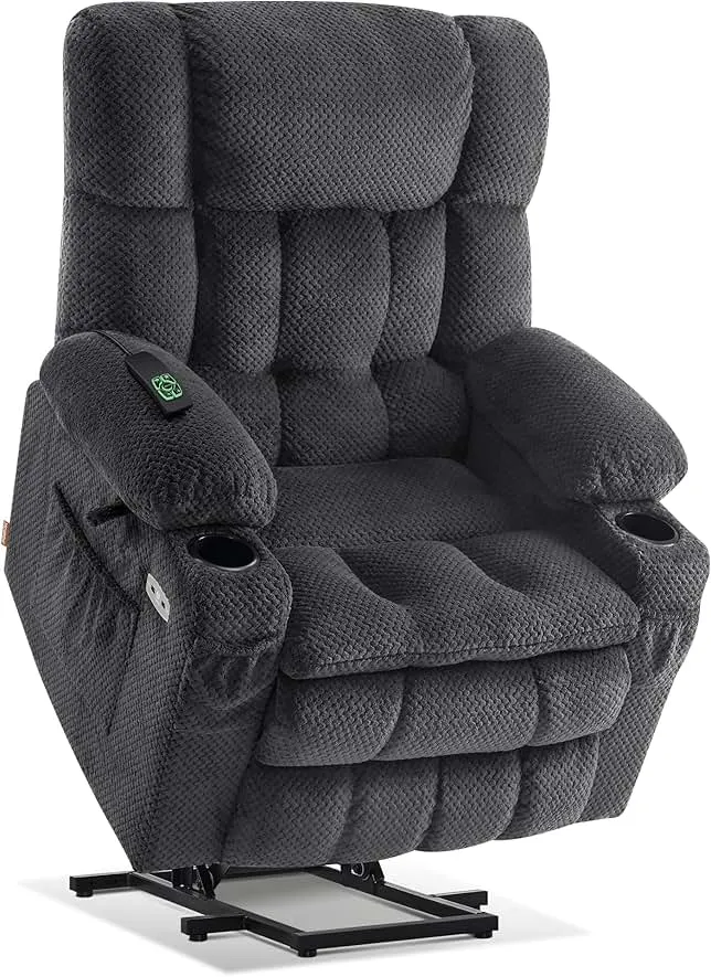 MCombo Dual Motor Power Lift Recliner Chair with Massage and Heat for Elderly People, Infinite Position, USB Ports, Cup Holders, Fabric 7890 (Medium, Dark Gray)