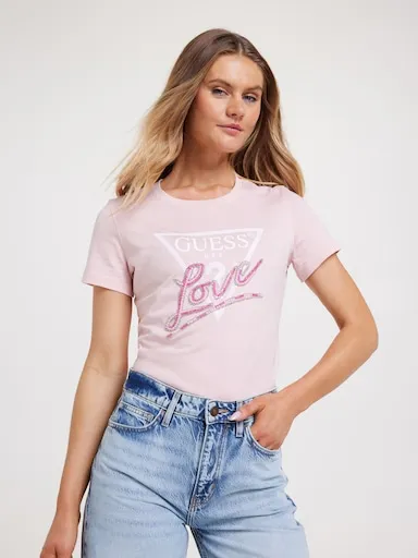 Guess Love Triangle Tee In Pink Pearl