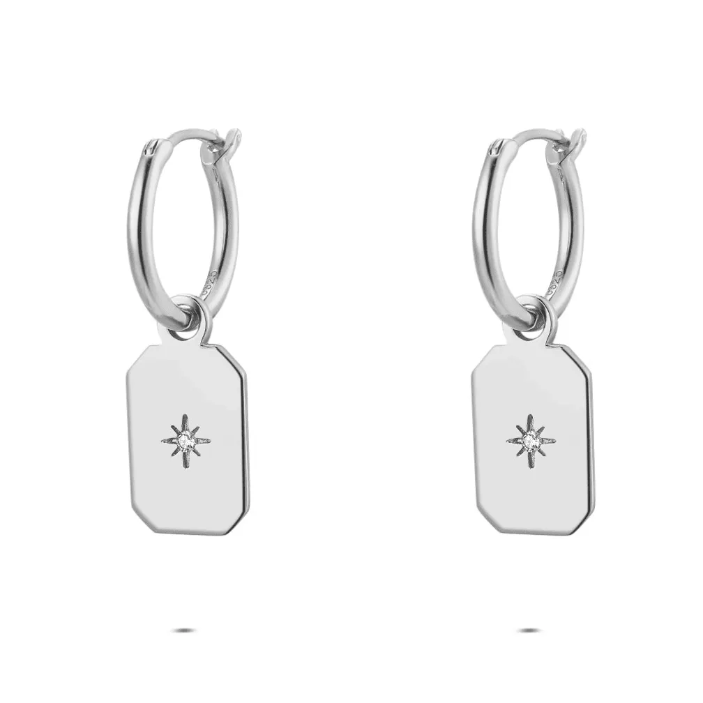 oorbellen in zilver, hangtag met zirkonia