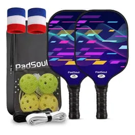 PadSoul Carbon Fiber Pickleball Paddle Set, Blue/Multi