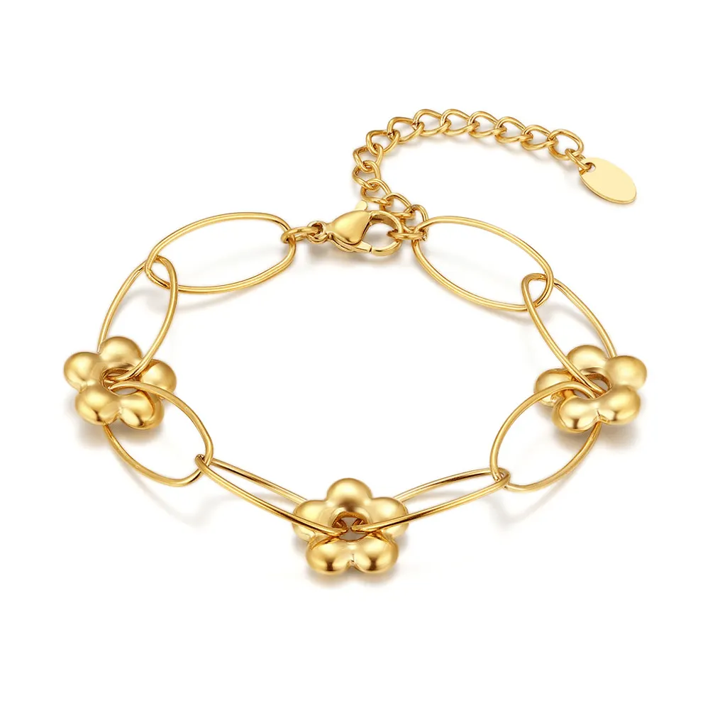 Armband in edelstaal, bloemetjes