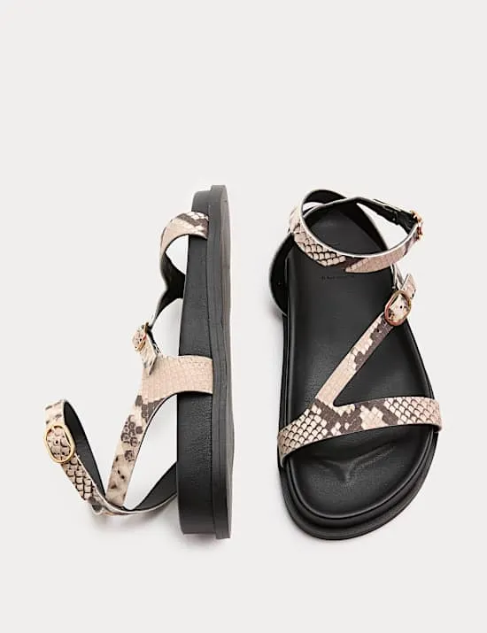 Leather Buckle Ankle Strap Flat Sandals