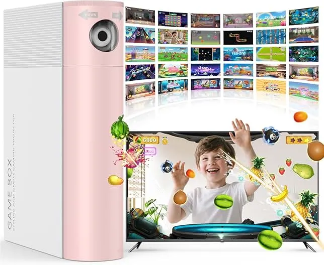 MetFut AR Motion Gaming Console for Kids & Family - Plug & Play Video Game System for Indoor Physical Exercise & Interactive Family Fun, Great for Game Night, Playtime, and Playdates—White&Pink