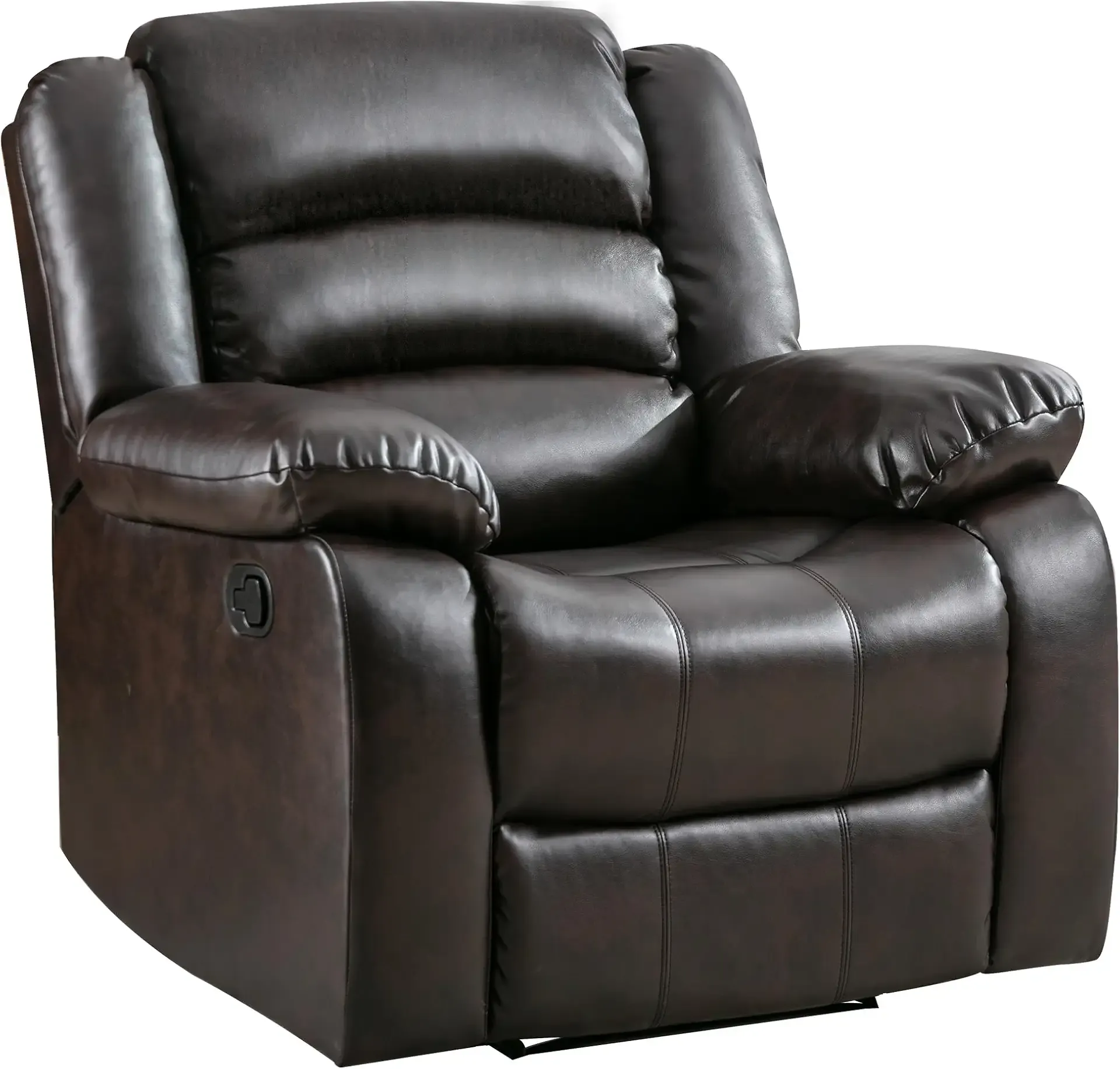 ANJ Manual Recliner Chair, Breathable Faux Leather Reclining Chairs with Overstuffed Arm and Back, Living Room Single Sofa Recliners (Dark Brown)