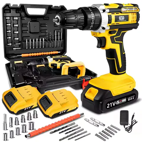 21V Cordless Drill/Driver Kit, 2 Speed, Keyless 3/8" Chase Drill with LED Light, Equipped 1 Or 2 Battery, Compact Design, 25+1Position, Kit for Home, Suitable Construction, Industry & Home Decoration, Men's Gift