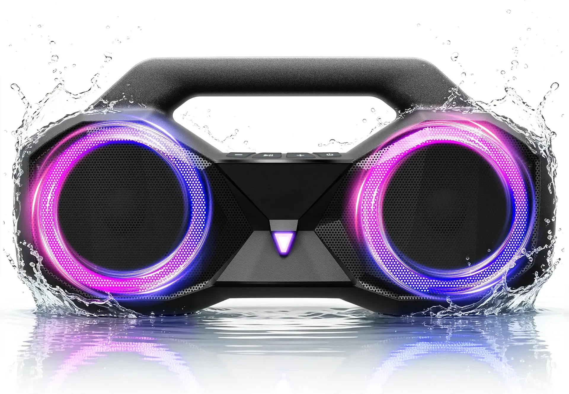 OZJ Outdoor Bluetooth Speaker: 80W Peak Powerful Loud Bass Sound, Wireless | 20H Playtime IPX7 Waterproof RGB Lights - Portable Handle with TWS Pairing for Party Beach Backyard Poolside(Black)