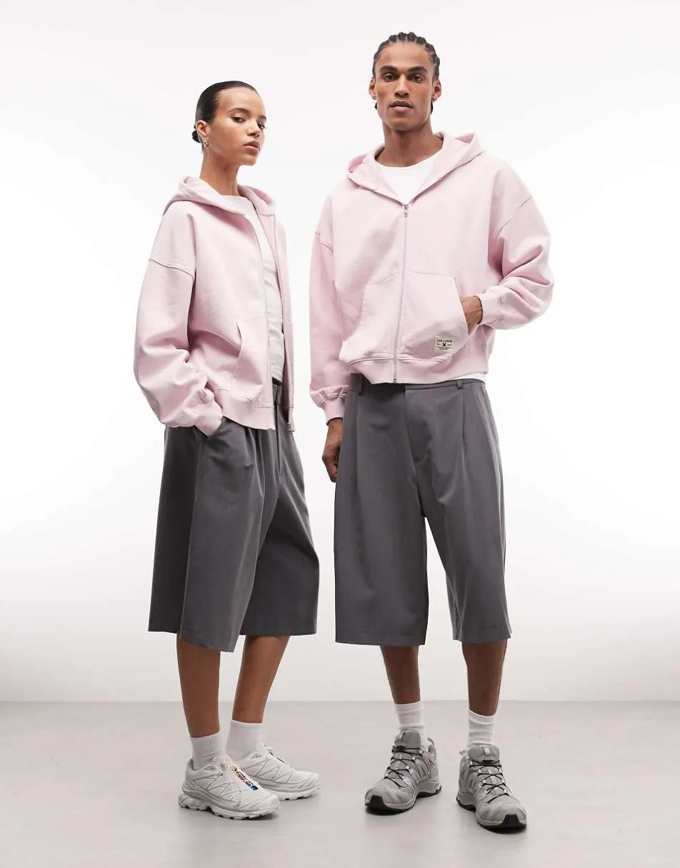 COLLUSION Circular Design Collection unisex heavyweight zip through hoodie in pink