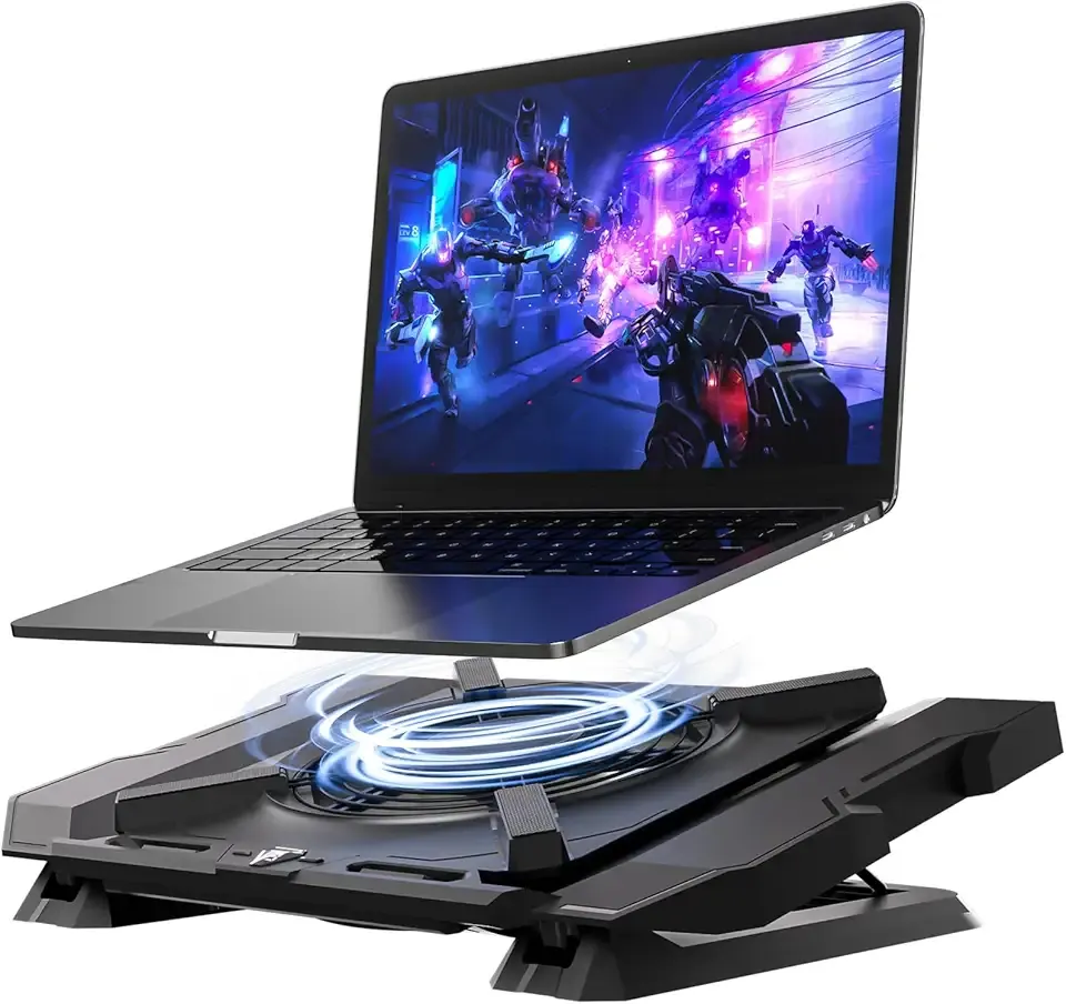 GSCOLER Laptop Cooling Pad, Gaming Laptop Cooler with 7.1 Inch Powerful Fan, RGB Lights & 3-Speed Fan Control & LCD Diamond Design, Height Adjustable Quiet Laptop Cooling Stand for 12"-21" Laptops etc