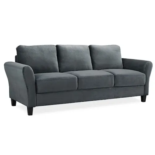 Wester 3-Seat Rolled Arm Microfiber Sofa, Dark Grey