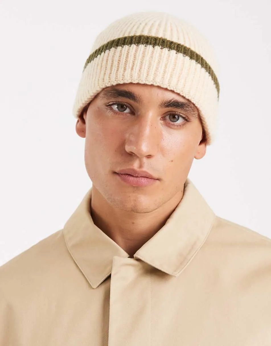 ASOS DESIGN knitted tipped beanie in neutral