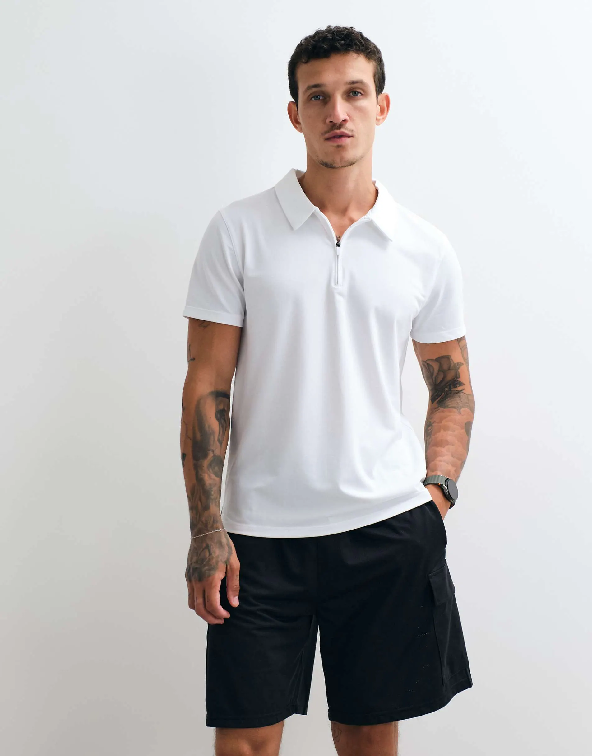 4505 quick dry performance polo with zip neck in white