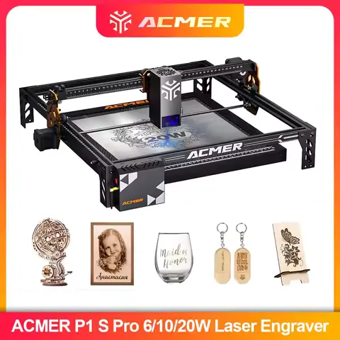 ACMER P1 S Pro Laser Engraver 20W/10W/6W with WIFI Gyroscope Laser Engraving Cutting Machine Engravable Wood Lacquered Metal