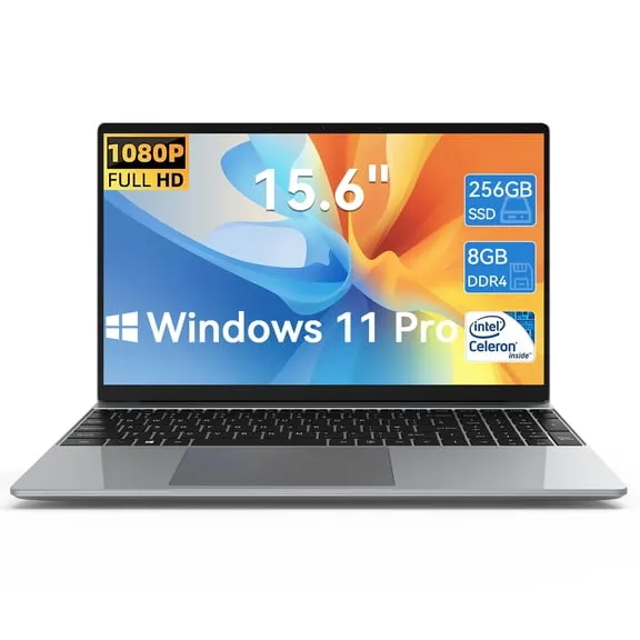 15.6in Windows 11 Pro Laptop, 8GB DDR4 256GB SSD Computer, Intel Celeron, 1920*1080 IPS Screen