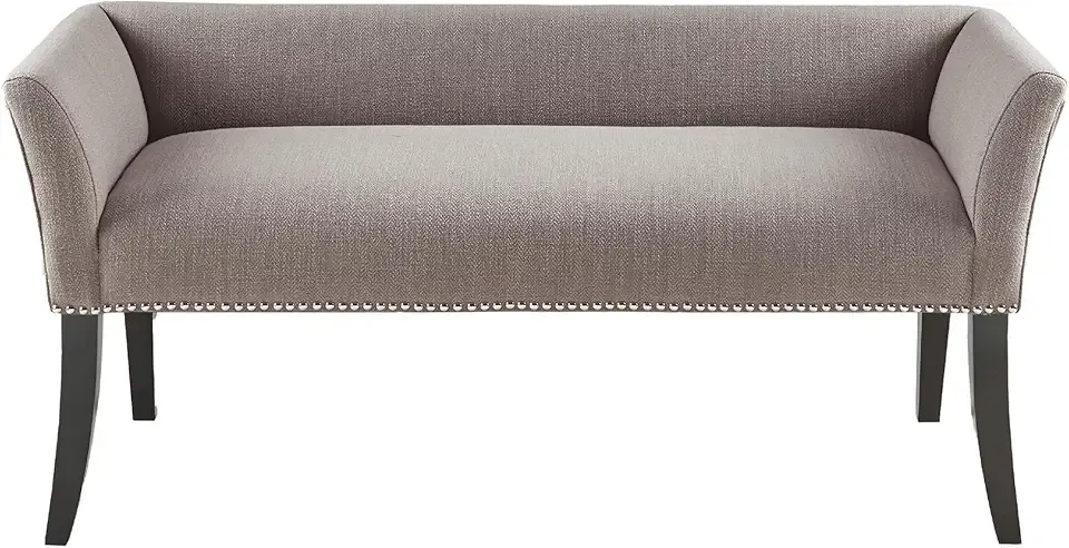 Madison Park Accent Bench, Upholstered with Nailhead Trim, & Padded Seat Entryway Bench Small, End of Bed Bench with Back, 49.5" W x 19.25" D x 23" H, Grey