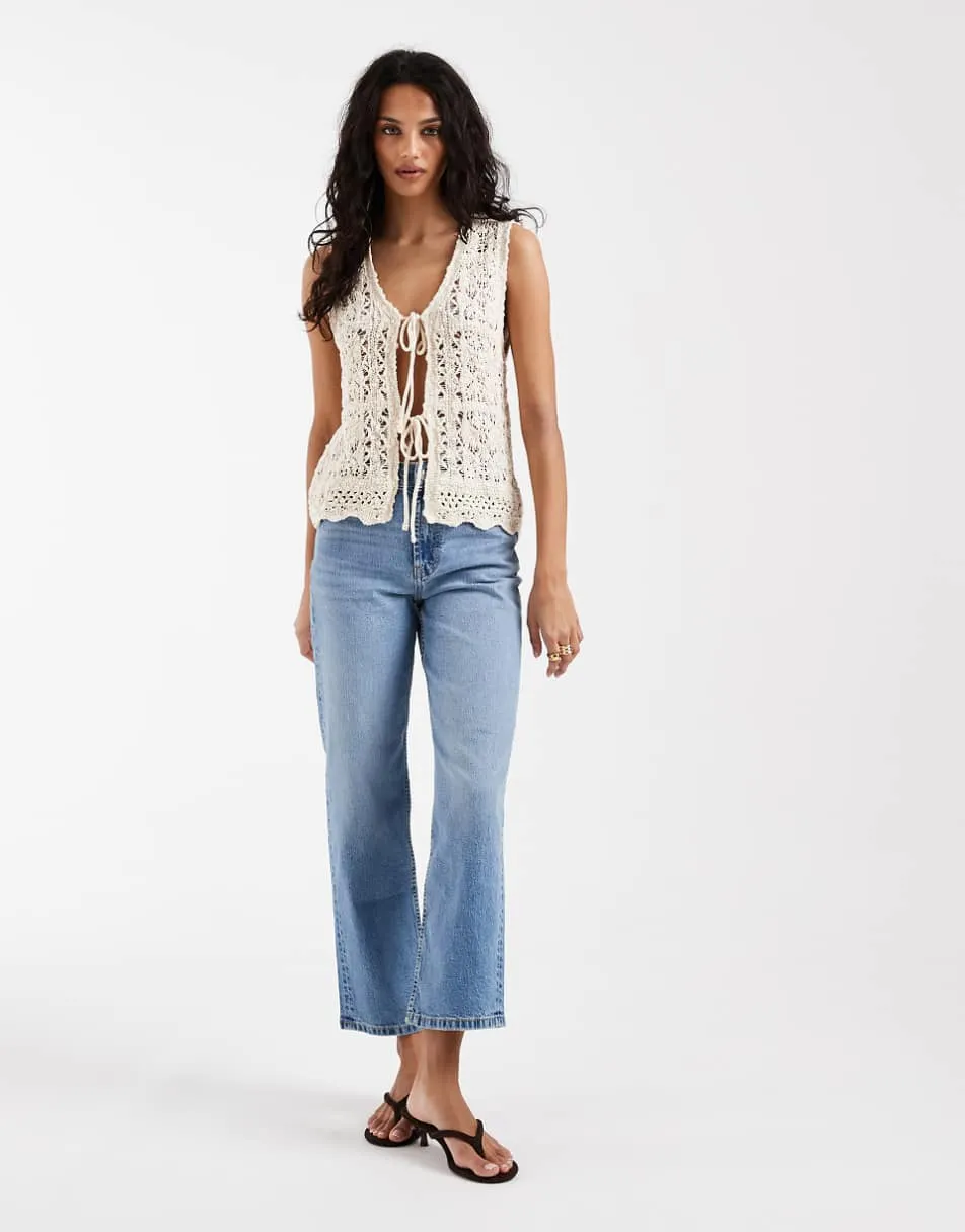 ASOS DESIGN ankle grazer comfort stretch straight leg jeans in authentic mid blue