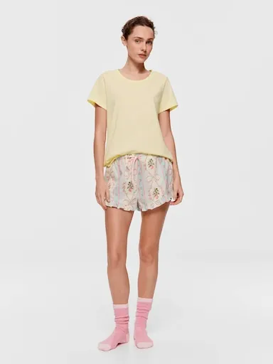 Vintage Floral 100% Soft Cotton Frill Mid Short