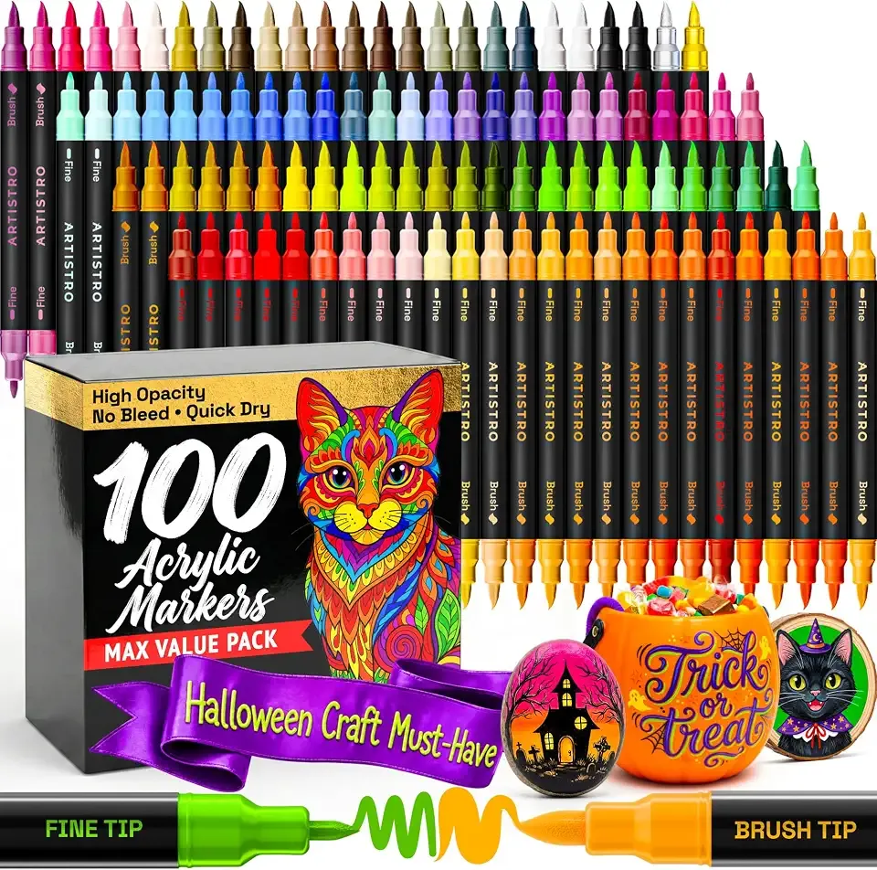ARTISTRO 100 Acrylic Dual-Tip Glass Marker Pens for Wine Glasses