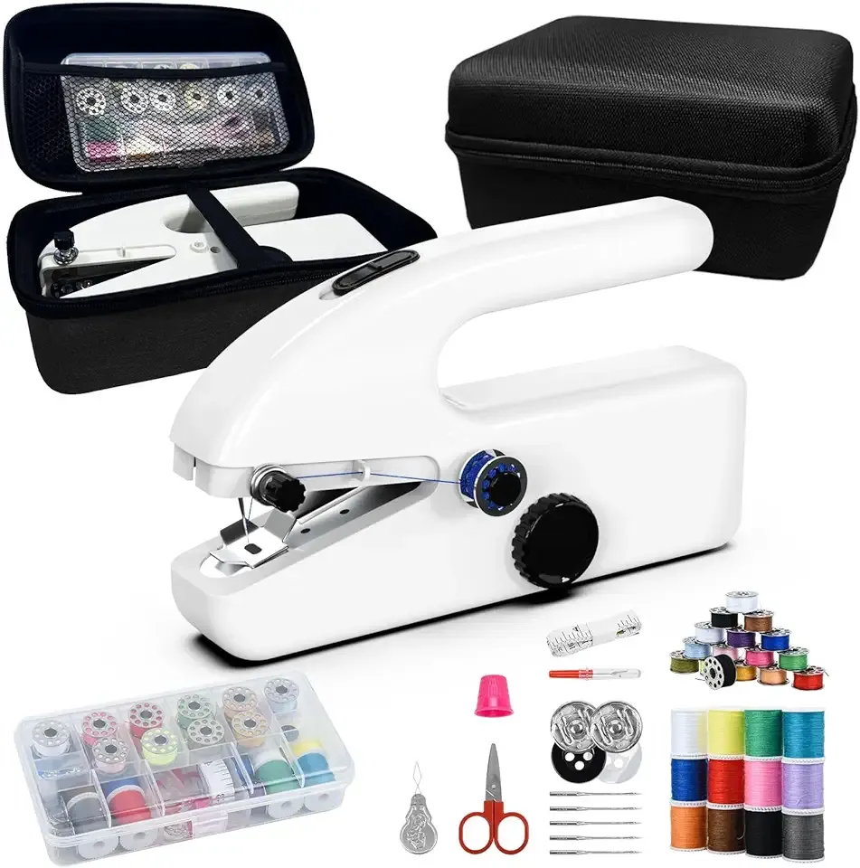 Unique sewing experience: Handheld sewing machine with storage box, portable package,mini sewing machine for travel, including various accessories and tools