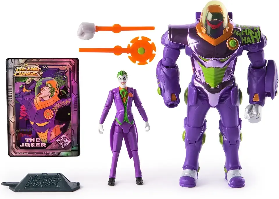 DC Comics, Metal Force The Joker Action Figure, 6-Inch with 4-Inch Mini Figure, Built-in Blaster and Armor Suit, Super Hero Kids Toys for Boys and Girls Ages 4 and Up