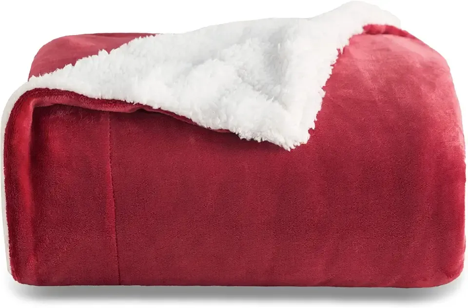 Bedsure GentleSoft Sherpa Fleece Throw Blanket for Couch - Thick and Warm Throw for Girls and Women, Soft Fuzzy Plush Christmas Blanket for Winter, Red, 50x60 Inches
