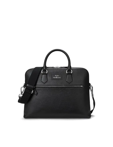 Medium Pebbled Leather Messenger Bag Black