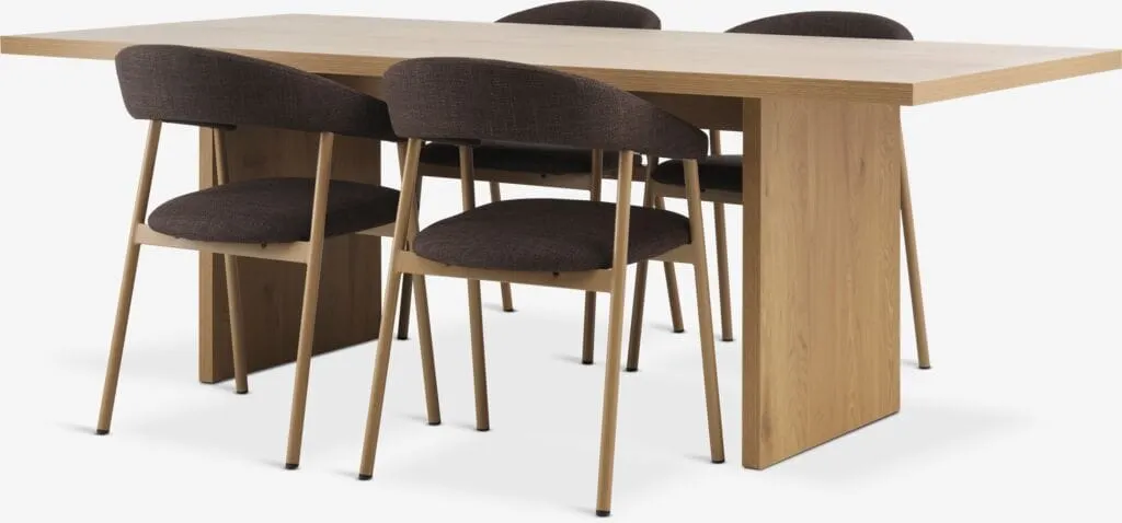 MUNKEBY Tavolo L220 rovere caldo + 4 EJSING marrone scuro