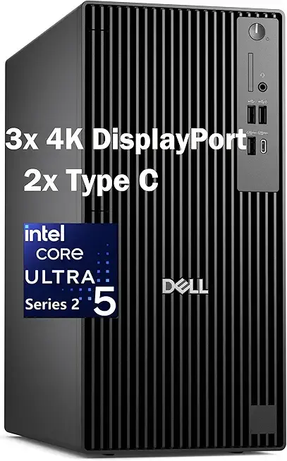 Dell Pro Tower Plus Business Desktop QBT1250, Intel Core Ultra 5 235 AI-Ready Processor, 32GB DDR5 RAM, 1TB PCIe SSD, DVDRW, 3X 4K DisplayPort, 2X Type C, WiFi Adapter, Windows 11 Pro, Office 365