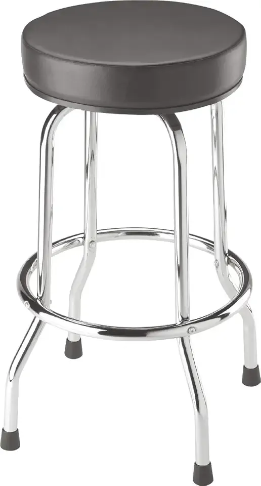 BIG RED Torin Swivel Bar Stool: Padded Garage/Shop Seat with Chrome Plated Legs, Black, 28.74" Tall, 18.5" Diameter