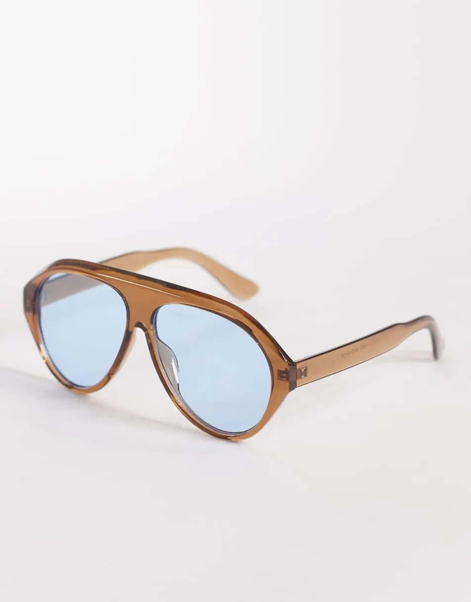 Kaiia exclusive blue lens aviator sunglasses in light brown