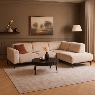Hoekbank Lunaro beige ottoman rechts