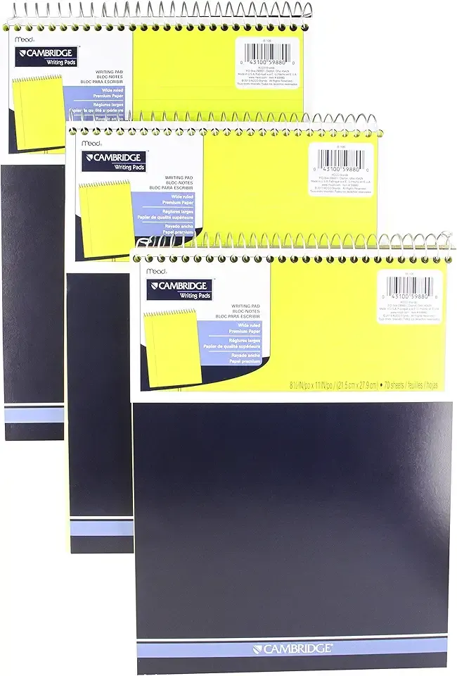 Mead Legal Pad, Top Spiral Bound, Wide Ruled Paper, 70 Sheets Count, 8-1/2" x 11", (3 Pack)