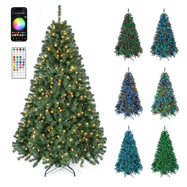 Árbol de Navidad Artificial con Luces LED RGB de 42 Modos Árbol de Abeto Realista con 1072 Puntas de Ramas, 450/300 Luces, Mando a Distancia