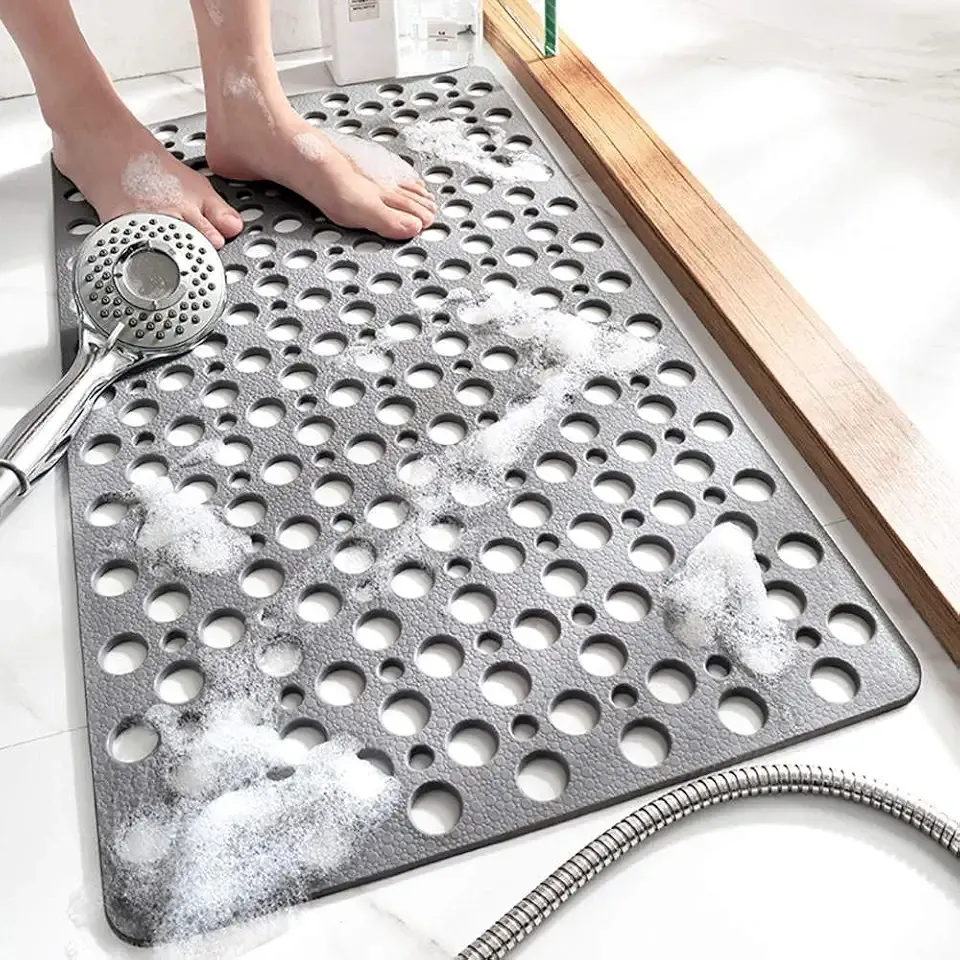 TEMIR Non Slip Bathtub Mat for Shower — Anti Skid Safety Mat with Strong Suction Cups, Quick Drain Holes, Machine Washable, Soft Bathroom Mat for Elderly & Kids, 30x17 in (75x43 cm) Gray
