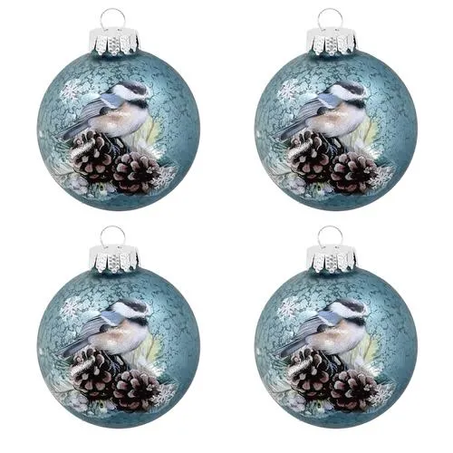 Enchanted Forest® 2.75" Blue with Bird Glass Ornaments - 4 Pack