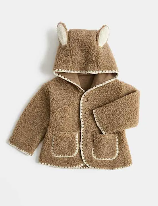 Jacke aus Teddy-Fleece mit Ohren (0–12 Monate)