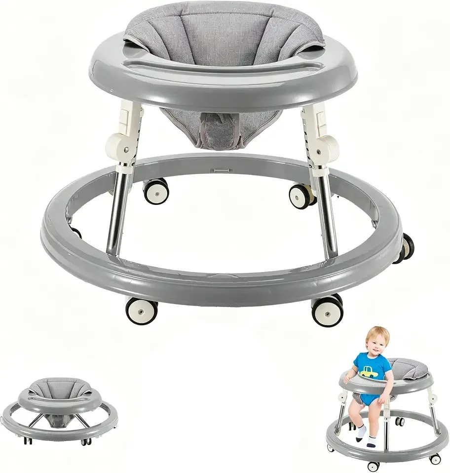 Folding Baby Walker,Height Adjustable Baby Walker for Babys 6-18 Months (Gray)